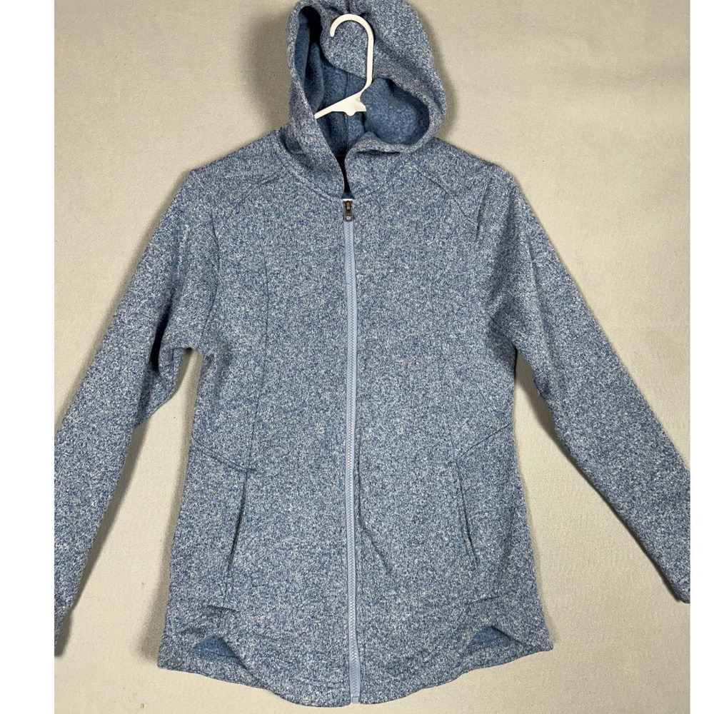 Eddie Bauer Hoodie Womens Medium Blue Marled Fleece Lined Full Zip Jacket EUC